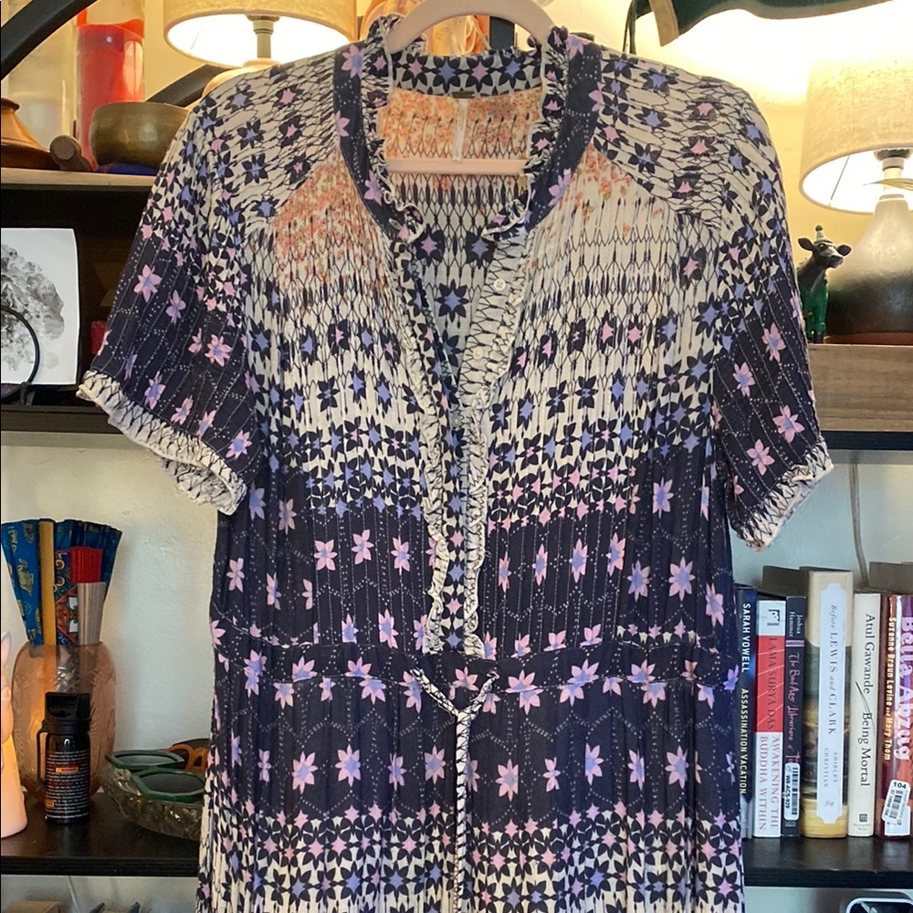 Free People Floral Patterned Dress with Short Sleeves
